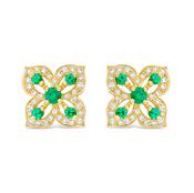 18k Gold Emerald &amp; Diamond Flower Stud Earrings