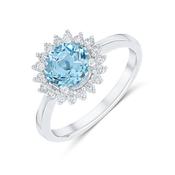 18k Aquamarine and Diamond Halo Ring