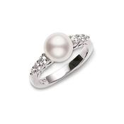 18k White Gold 8.5mm Akoya Cultured Pearl Diamond Ring Size 53