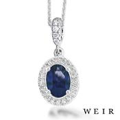 Platinum Oval Cut 1.42ct Sapphire &amp; Diamond Pendant Necklace image