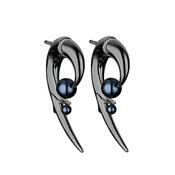 Hooked Black Pearl Earrings in Black Rhodium image