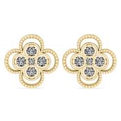 18k Gold and Diamond Flower Stud Earrings