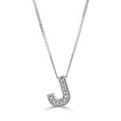 18k White Gold Diamond Initial "J" Pendant Necklace