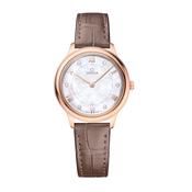 De Ville Prestige 30mm White Mother of Pearl Brown Leather Bracelet Watch