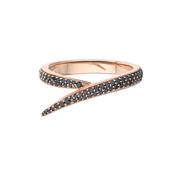Interlocking Single Ring 18k Rose Gold Black Diamond Pave Ring