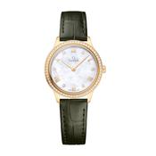 De Ville Prestige 27.5mm Mother of Pearl w/ Diamond Dark Green Leather Bracelet Watch