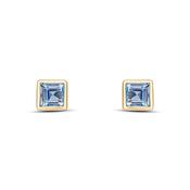 9k Yellow Gold Square Aquamarine Rubover Stud Earrings