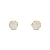 9k Yellow Gold Round Opal Rubover Stud Earrings