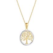 9k Yellow Gold &amp; Sterling Silver Circle with a Tree of Life Pendant Necklace image