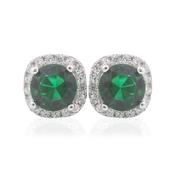 Sterling Silver Green Cubic Zirconia Cluster Stud Earrings