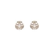18k Gold Triple Pearl and Diamond Stud Earrings