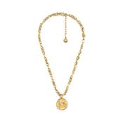Talisman Pisces Turquoise Stone Yellow Gold Plated Medallion Necklace image