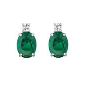 Sterling Silver Green Cubic Zirconia Topped Oval Stud Earrings image