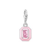 Pink Octagon Sterling Silver Crystal Charm