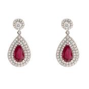 Platinum Ruby and Diamond Halo Drop Earrings image
