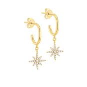9k Yellow Gold Cubic Zirconia North Star Drop Stud Earrings