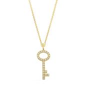 18k Yellow Gold Key Diamond Pendant Necklace