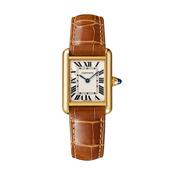 Tank Louis 29.5x22mm Silvered Dial Quartz 18k Gold Case Brown Leather Strap Watch
