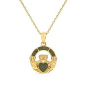 9k Yellow Gold Connemara Marble Claddagh Pendant Necklace image