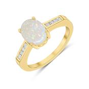 9k Yellow Gold Oval Opal &amp; Channel Set Diamond Ring