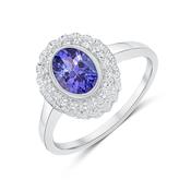9k White Gold Oval Tanzanite and Halo Ring image