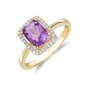 9k Cushion Amethyst &amp; Diamond Ring