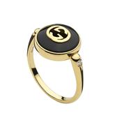 Interlocking G 18K Yellow Gold Black Onyx Diamonds Ring