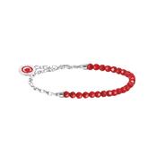 Red Beads Sterling Silver Charm Carrier Bracelet 17cm