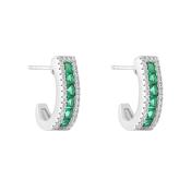 Sterling Silver CZ Emerald Half Huggie Hoop Earrings image