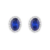 Sterling Silver CZ Sapphire Oval Cluster Stud Earrings image