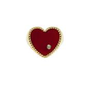 9k Yellow Gold Chevalière Coeur Agate Rouge Or Jaune Signet Size 54 Ring image