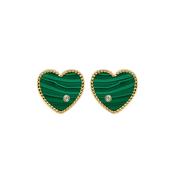9k Yellow Gold Paire De Puces Coeur Malachite Or Jaune Earrings image