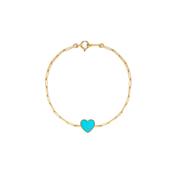9k Yellow Gold Bracelet Solitaire Pm Coeur Turquoise Or Jaune Chain Bracelet image