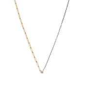 18k White &amp; Yellow Gold Collier Solitaire Diamant 2 Ors Necklace image