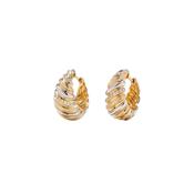9k Paire De Créoles Gaufrette Diamants 2 Ors Earrings image