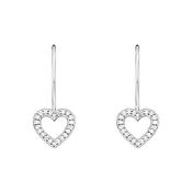 White Crystal Heart Sterling Silver Drop Earrings