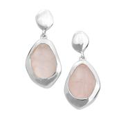 Silver Amble Large Stepping Stone Rose Quartz Earrings
