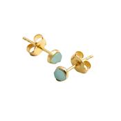Yellow Gold Stepping Stone Aqua Chalcedony Stud Earrings