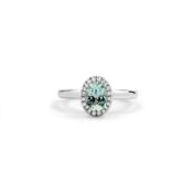 18k White Gold Aquamarine &amp; Diamond Halo Ring