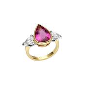 18k Yellow Gold 3.78ct Tourmaline &amp; 1.24ct Diamond Three Stone Ring image