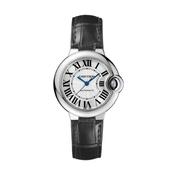 Ballon Bleu de Cartier 33mm, Silvered Dial, Automatic Movement, Stainless Steel Case, Black Leather Strap Watch