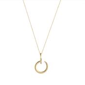 9k Yellow Gold Cubic Zirconia Round Nail Pendant Necklace