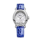 Happy Sport 29x31mm Silver Dial Automatic Movement Stainless Steel Case Blue Leather Strap Diamond Watch