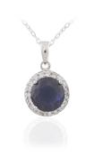 Blue Cubic Zirconia Halo Silver Pendant Necklace