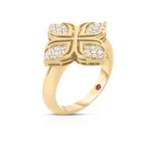 18k Yellow Gold Arabesque Flower Diamond &amp; Ruby Ring Size N