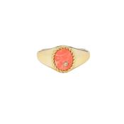 9K Yellow Goldsz 50  Baby Chevalière Ovale Corail or Jaune