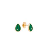 9K Yellow Gold Paire De Puces Baby Poire Malachite or Jaune