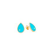 9K Yellow Gold Paire de Puces Poire Turquoise or Jaune