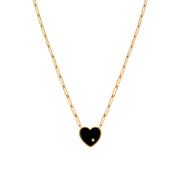 9k Collier Solitaire Coeur Onyx Or Jaune Necklace image