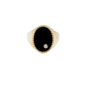 9K Yellow Gold Chevalière Soleil Onyx or Jaune Size 52 image